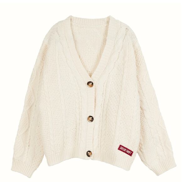 Taylor Swift Women's Ivory Red Knit Cardigan Size Medium/Large - Picture 1 of 13